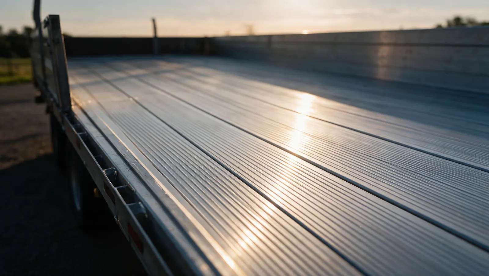 Sfeerbeeld van een aluminium laadvloer gemonteerd in een aanhanger